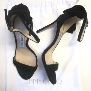Jimmy Choo 34 1/2 Strappy Heels 100 Footwear Bow Detail Gold Gathers